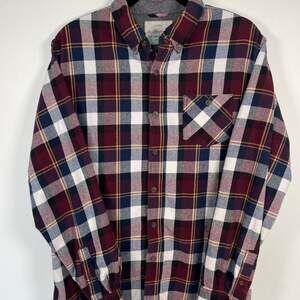 Weatherproof Vintage Men's Large Plaid Flannel Shirt Maroon Blue